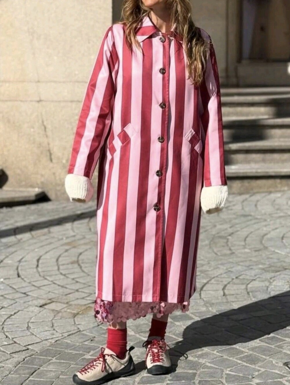 Striped Long Coat For Women, Vacation & Daily Wear, Autumn/Winter